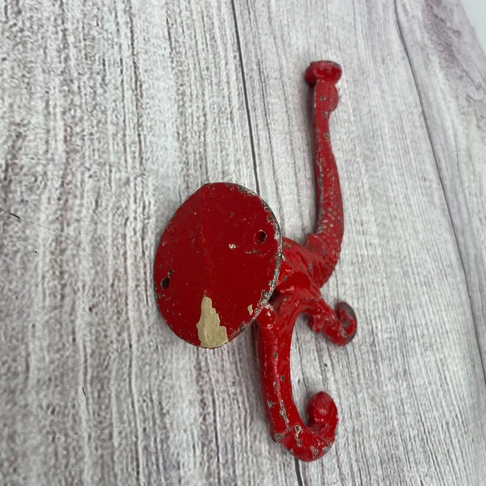 Antique Victorian Cast Iron Red Koi Fish Hat Coat Entryway Hook Nautical